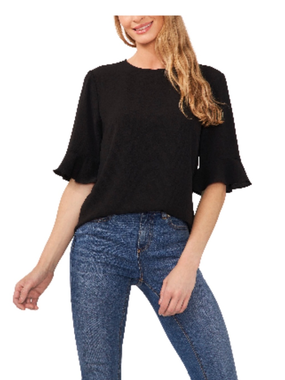 CECE Ruffle cut blouse size S in black 
Worn once